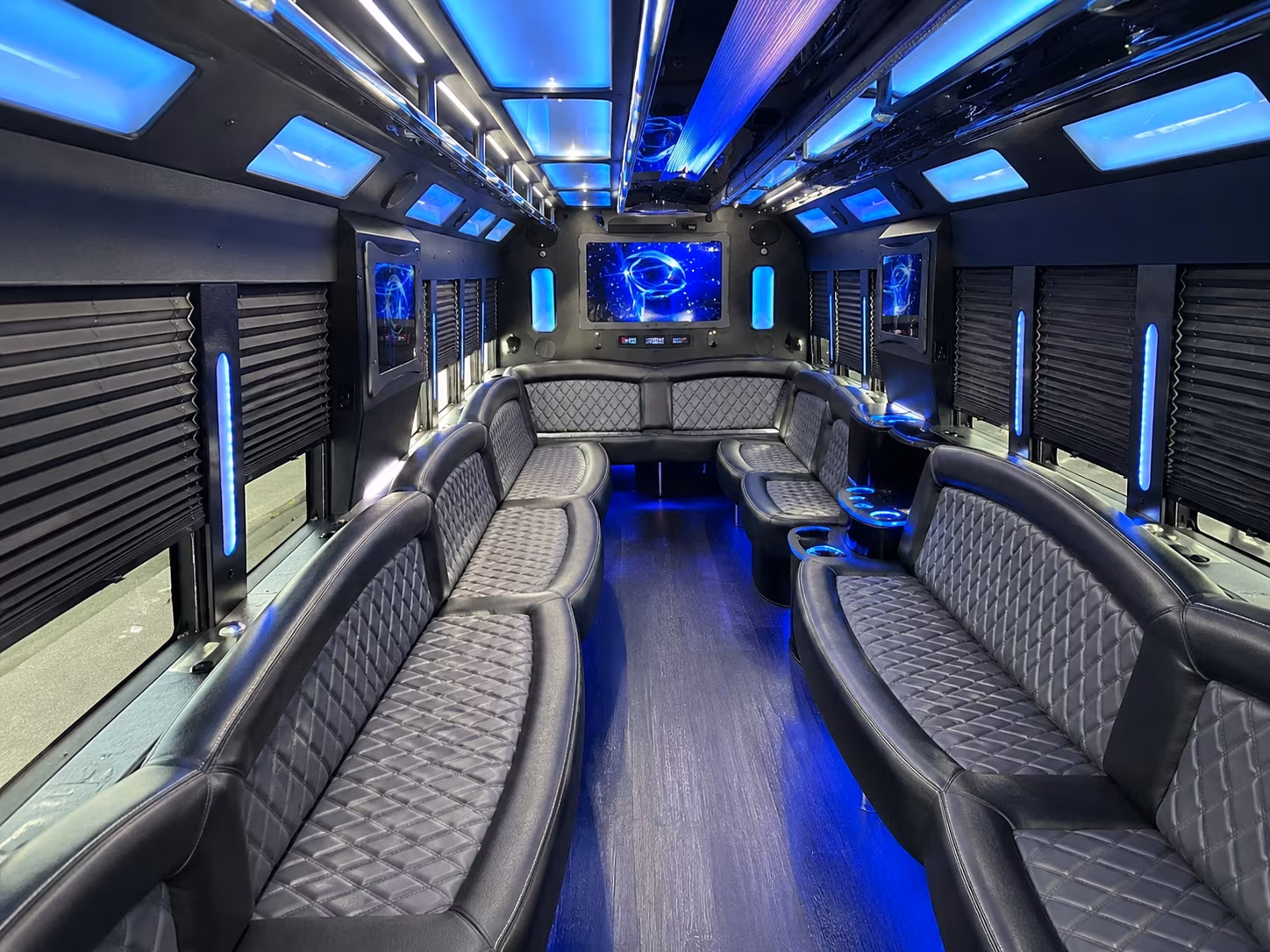 Passenger seating aboard a party bus rental serving Provo