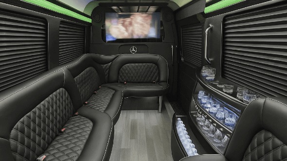 Interior of Charter Bus Company Draper's 14 Passenger Sprinter Limousine in Draper